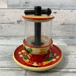 Vintage Rupi 1980 Spain Red Floral Garlic Grator & Zestor with matching plate